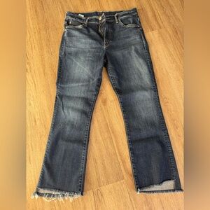 MOTHER Blue Denim inside step crop fray